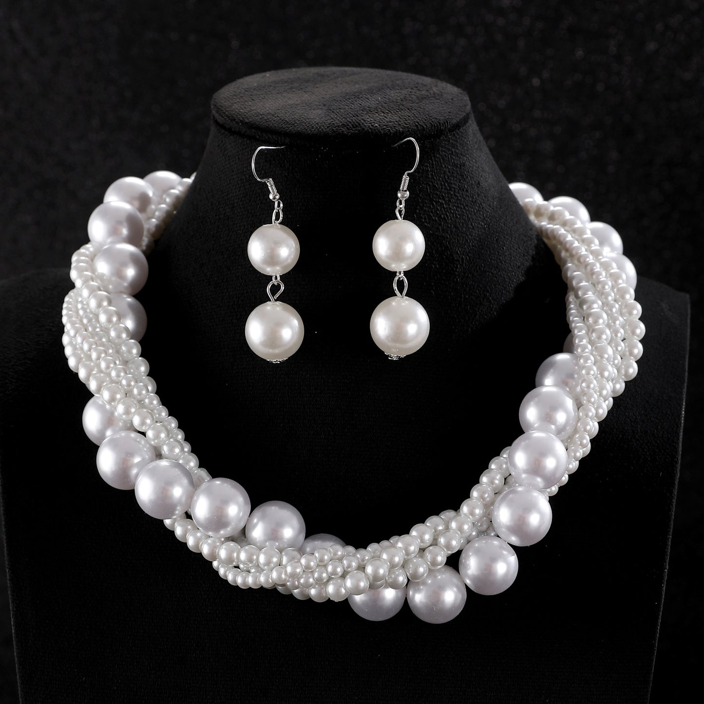 White Pearl Necklace & Earrings Set for Pakistani Women