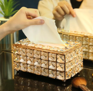 The Drawing Room-High Quality Rectangular Beaded Metal Tissue Box Paper Acrylic Tissue Box