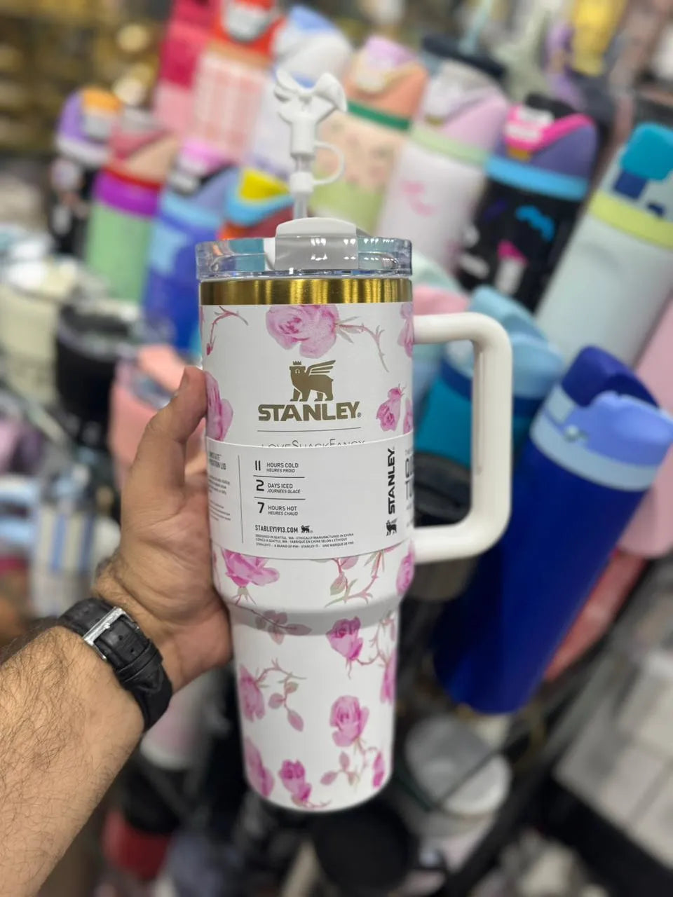 40oz Stanley Tumbler Cup - 1200ml Floral Loveshack Stainless Steel Stanley Tumbler with Straw and Straw Stoppper - Tumbler for Girls