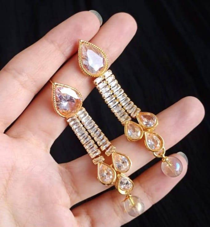 Gold Plated Teardrop Necklace Set with Diamonds for Women