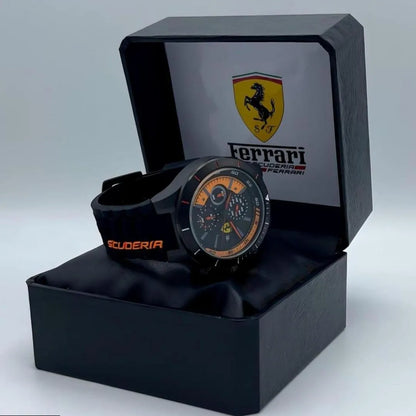 Ferrari Classic Chronograph Wrist Watch Black Orange Strap