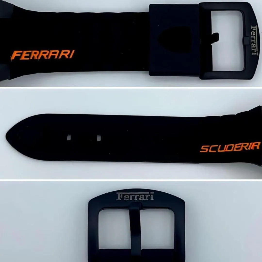 Ferrari Classic Chronograph Wrist Watch Black Orange Strap