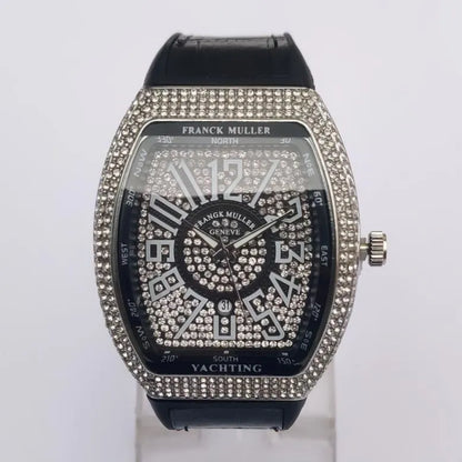 Franck Muller Men's Crystal Watch Black Leather Strap