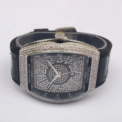 Franck Muller Men's Crystal Watch Black Leather Strap