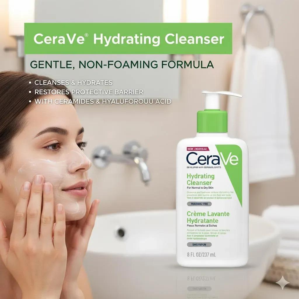 CeraVe Hydrating Facial Cleanser 300ml Non-Foaming Brightening Acne Scar Remover
