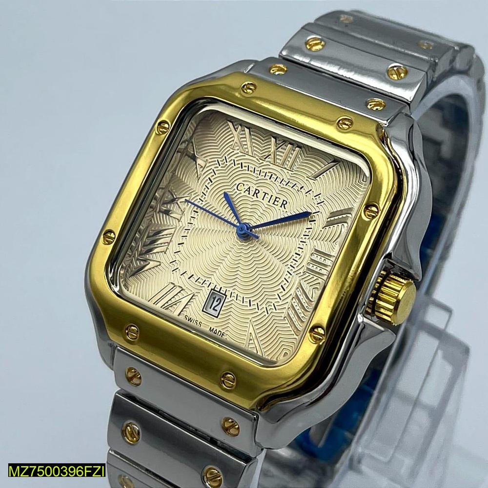 Men's Stainless Steel Watch Gold Roman Dial Water Resistant