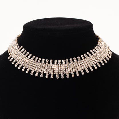 Shiny Rhinestone Choker Necklace Silver Women Fashion Jewelry
