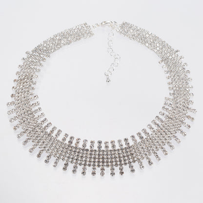Shiny Rhinestone Choker Necklace Silver Women Fashion Jewelry