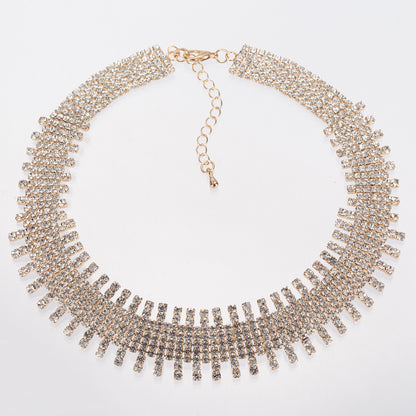 Shiny Rhinestone Choker Necklace Silver Women Fashion Jewelry