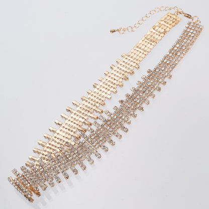 Shiny Rhinestone Choker Necklace Silver Women Fashion Jewelry