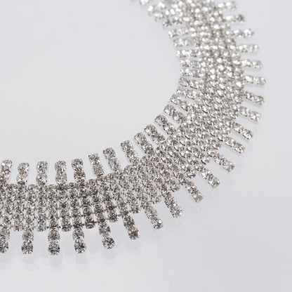 Shiny Rhinestone Choker Necklace Silver Women Fashion Jewelry