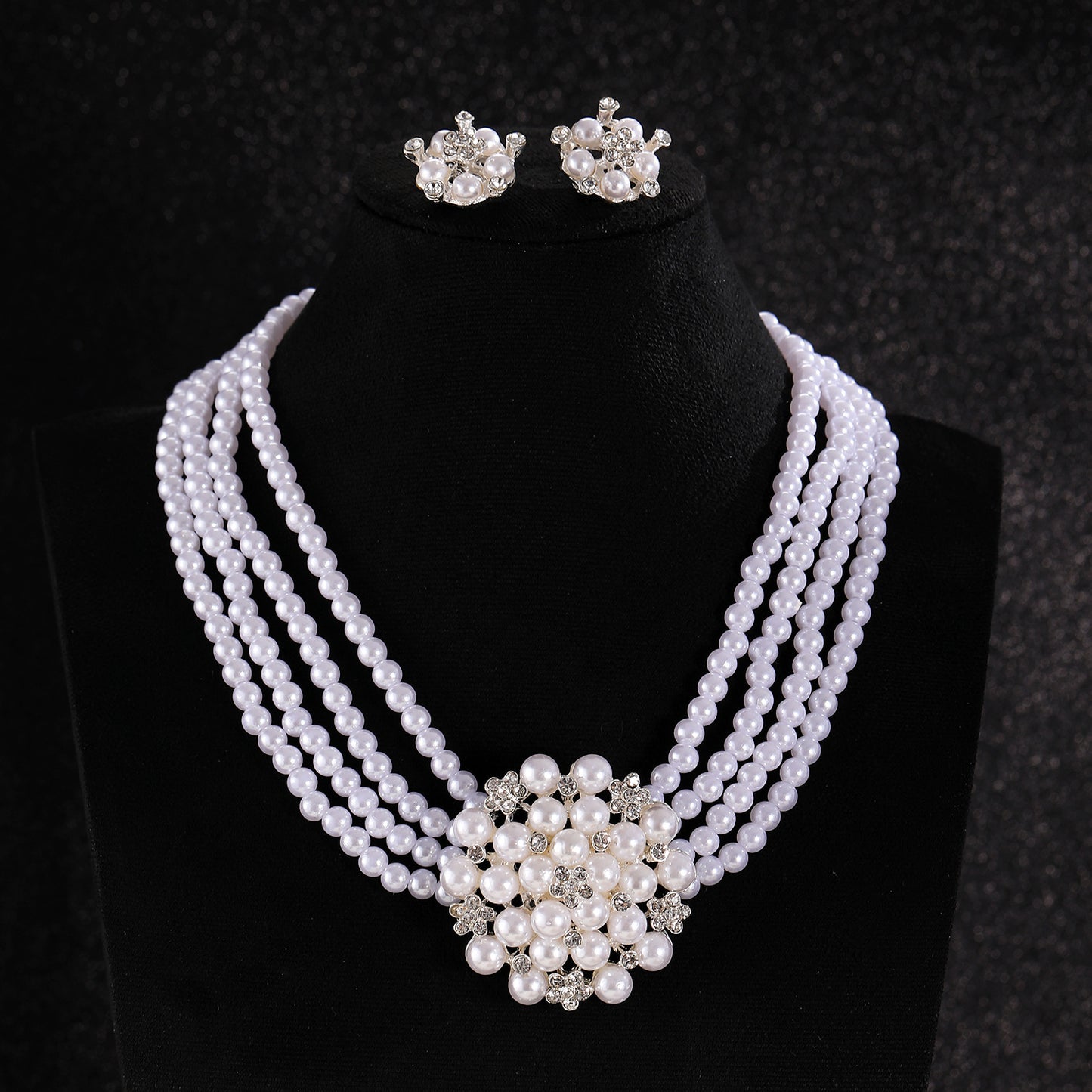 White Pearl Necklace & Earrings Set for Pakistani Women