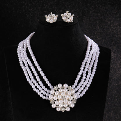 White Pearl Necklace & Earrings Set for Pakistani Women
