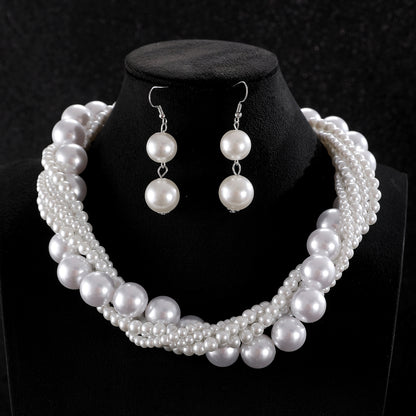 White Pearl Necklace & Earrings Set for Pakistani Women