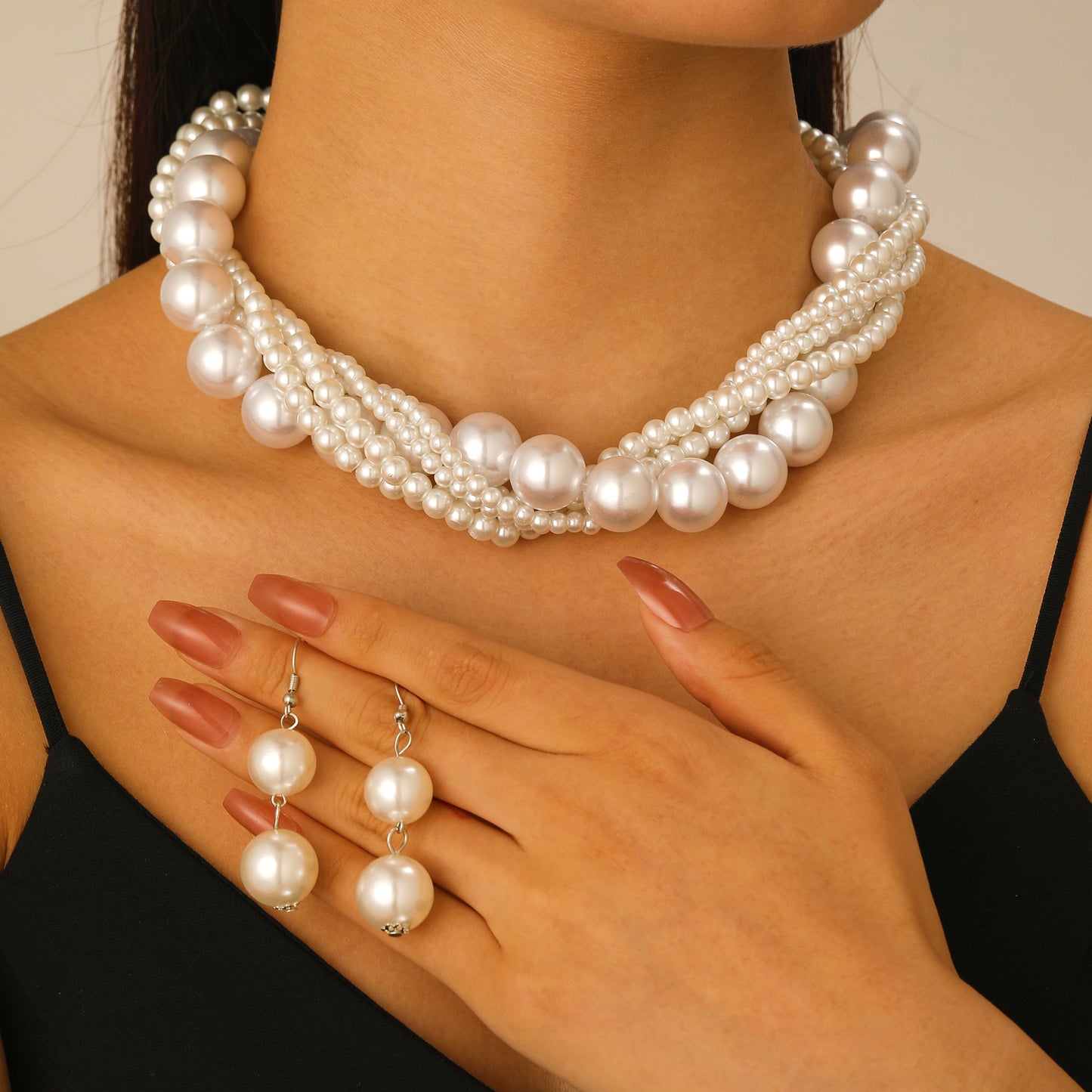White Pearl Necklace & Earrings Set for Pakistani Women