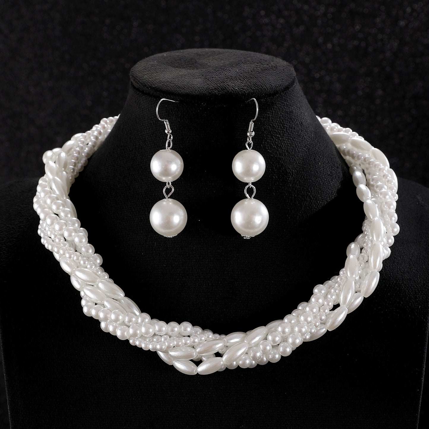 White Pearl Necklace & Earrings Set for Pakistani Women