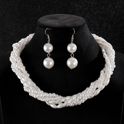 White Pearl Necklace & Earrings Set for Pakistani Women