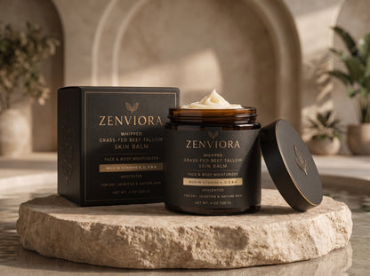 Zenviora Whipped Grass-Fed Beef Tallow Skin Balm | Face & Body Moisturizer | Unscented | Rich in Vitamins A, D, E & K | For Dry, Sensitive & Mature Skin